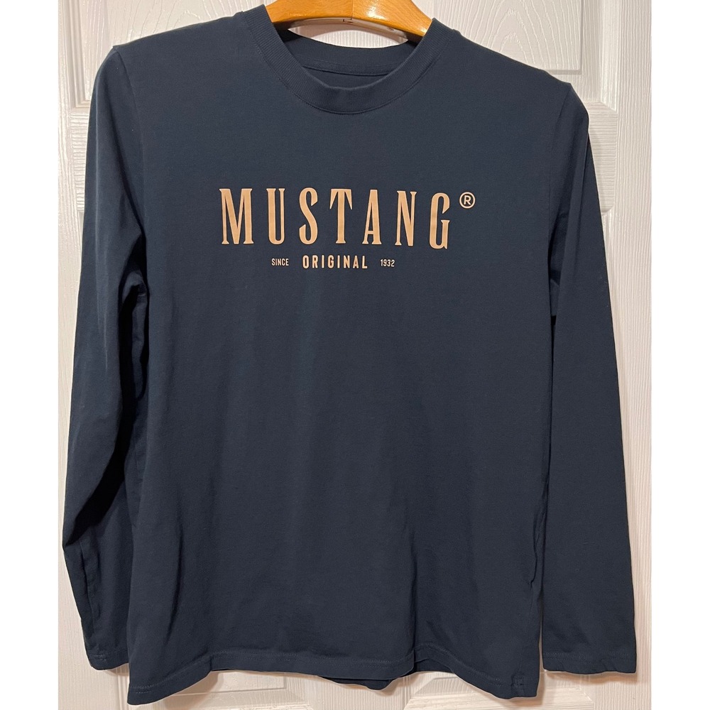Mustang Original Mens XL Long‎ Sleeve Graphic T-Shirt Black Adrian C Cotton